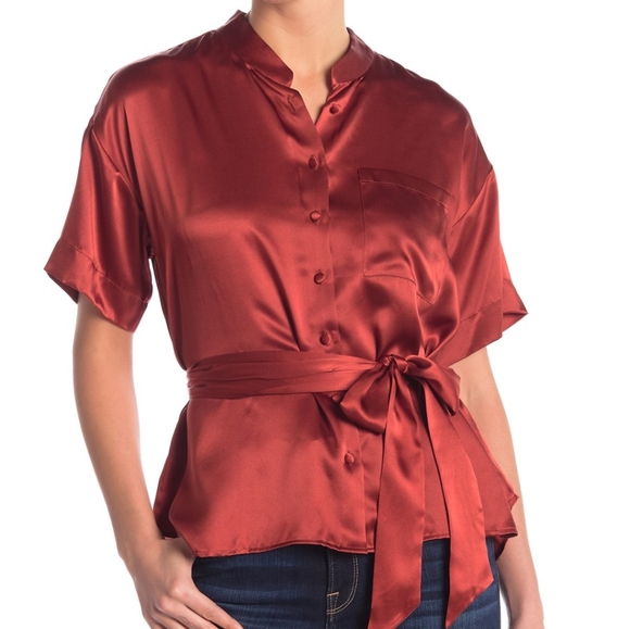 NWT:Frame Silk Lounge Tie Waist Top - Picture 1 of 3